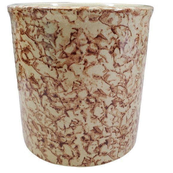 Robinson Ransbottom Roseville OH Brown Spongeware Crock Pottery 700-E 5.25" x 5" - Picture 8 of 10